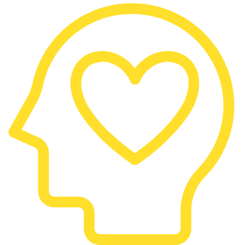 Yellow outline of head with heart in