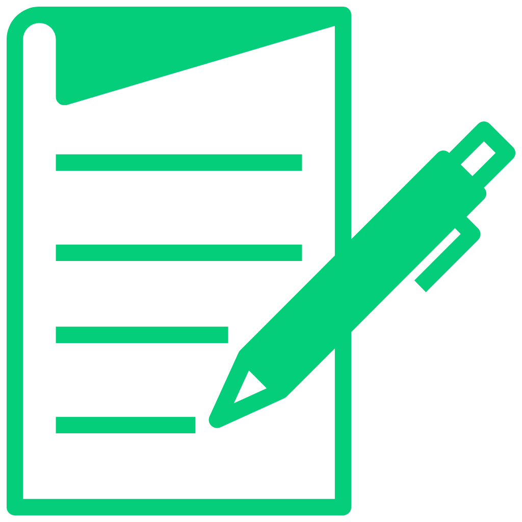 Green icon of document with pen