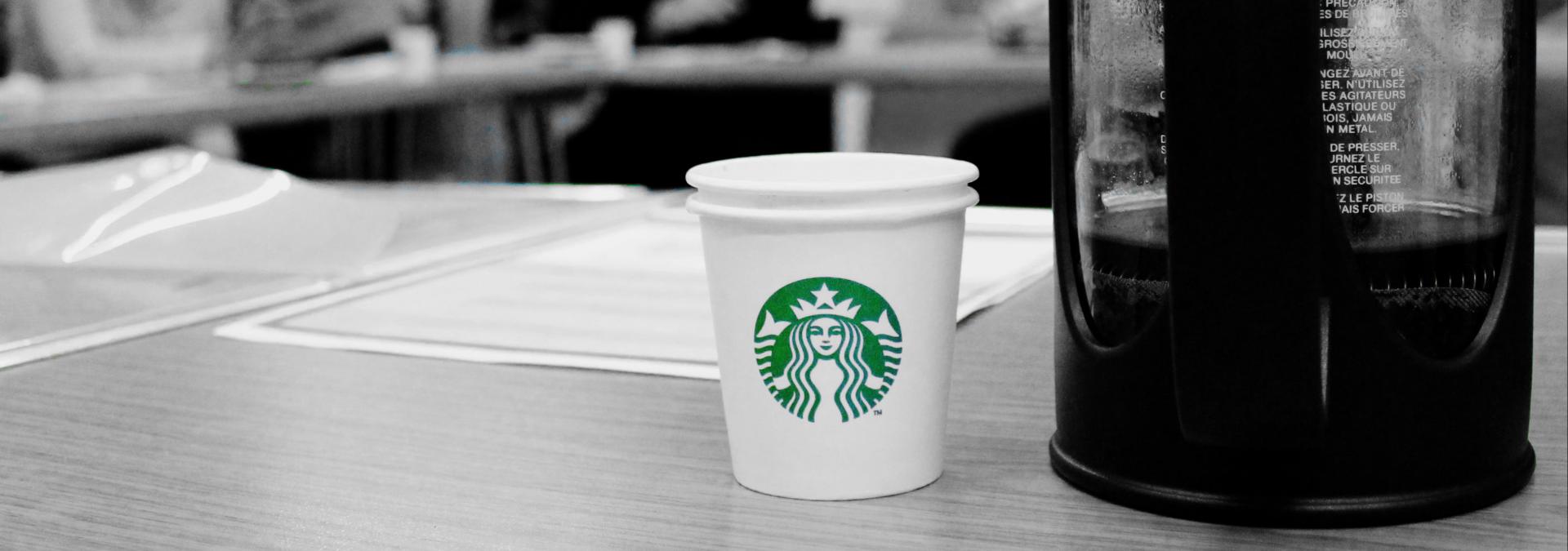 Starbucks coffee cup at a refugee training day